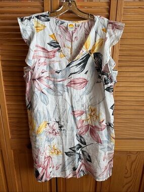 Linen C & C California Lightweight Floral V-Neck Linen Dress